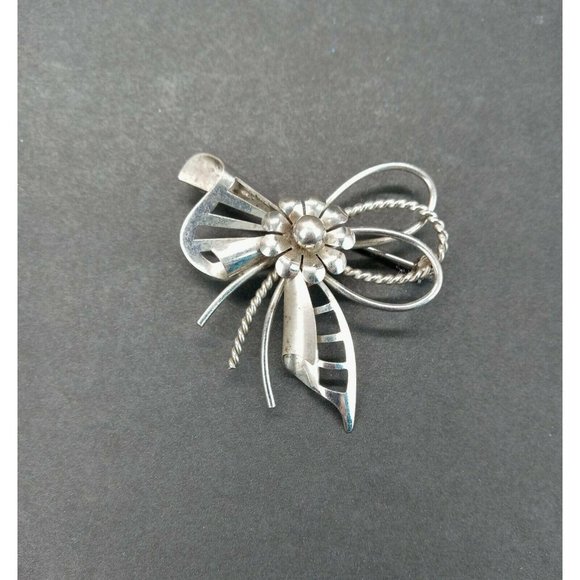 Carl Art Sterling Silver Floral Brooch Pin Vintage Mid Century Unpolished Signed - Picture 2 of 5